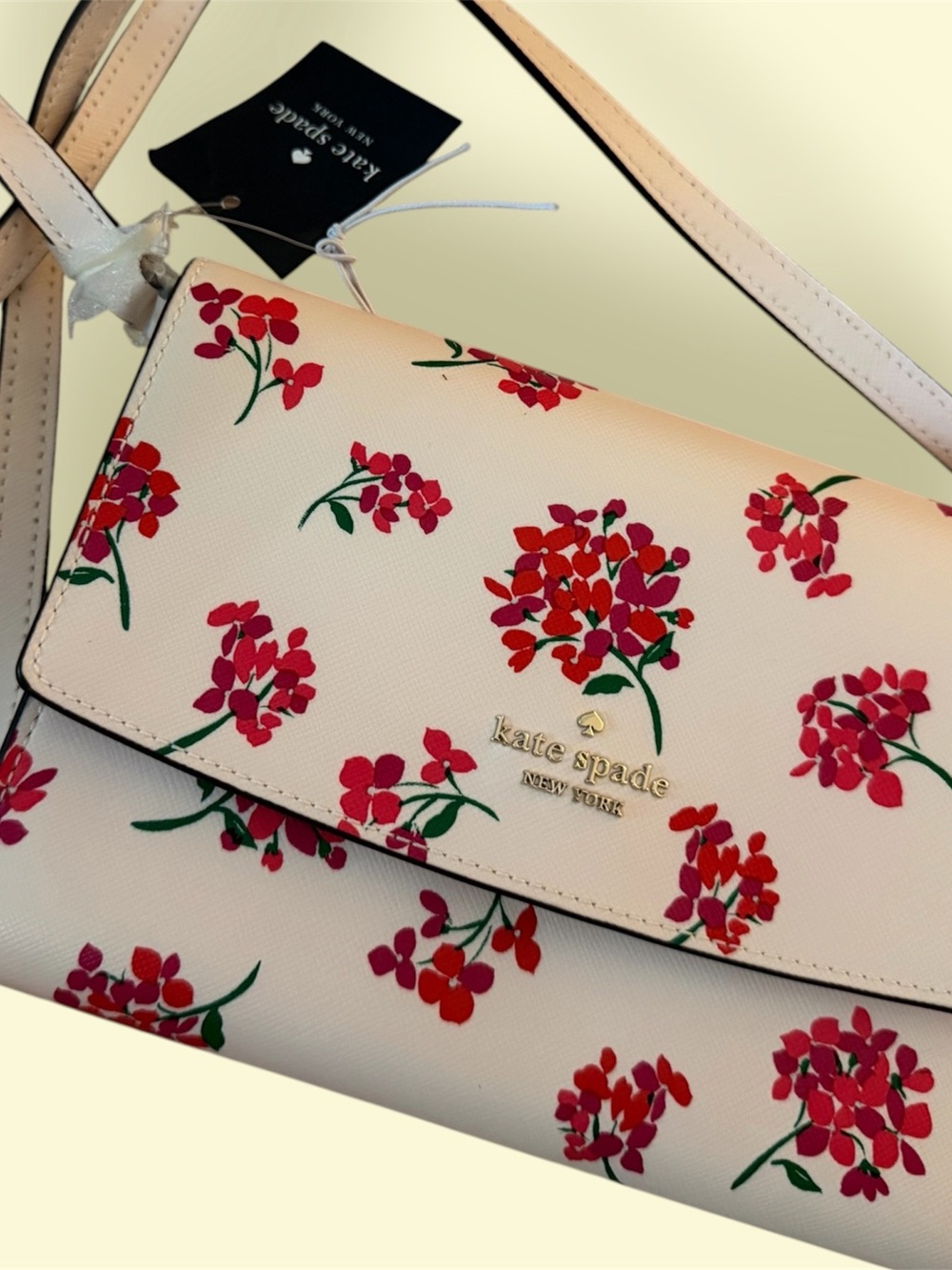 kate spade PERRY Floral Crossbody Bag with Pink and Red Blooms
